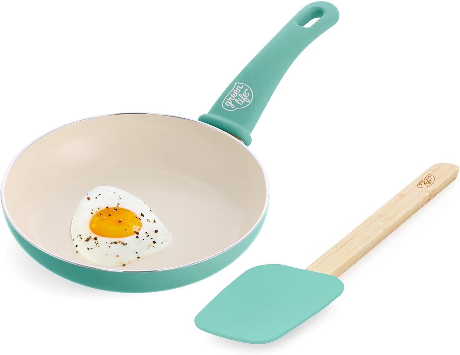 Soft Grip 8” Frypan Skillet & Spatula Breakfast Cookware Set PFAS-Free Ceramic