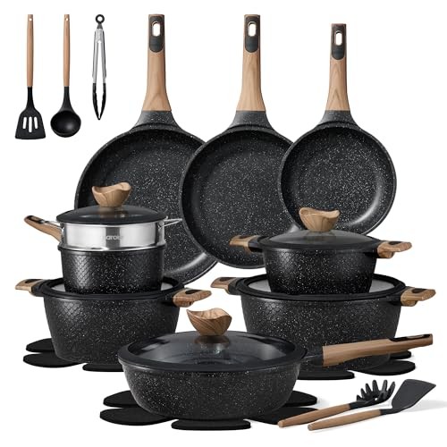 26PCS Pots and Pans Set Non Stick, Cookware Set Pots and Pans 26 Piece Black