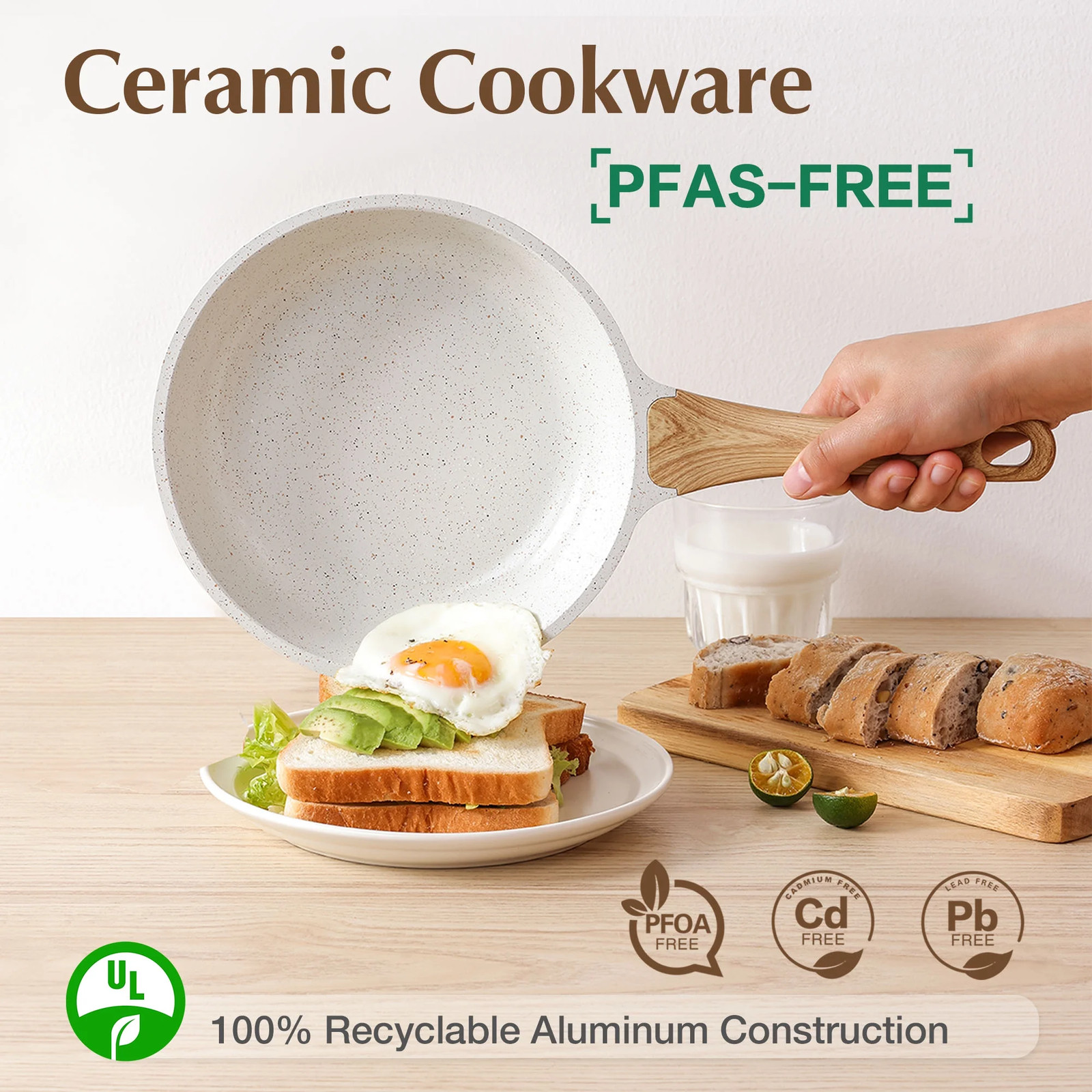 17 Pcs Ceramic Non-Stick Healthy Pots and Pans Cookware Set Toxic Free All Stove
