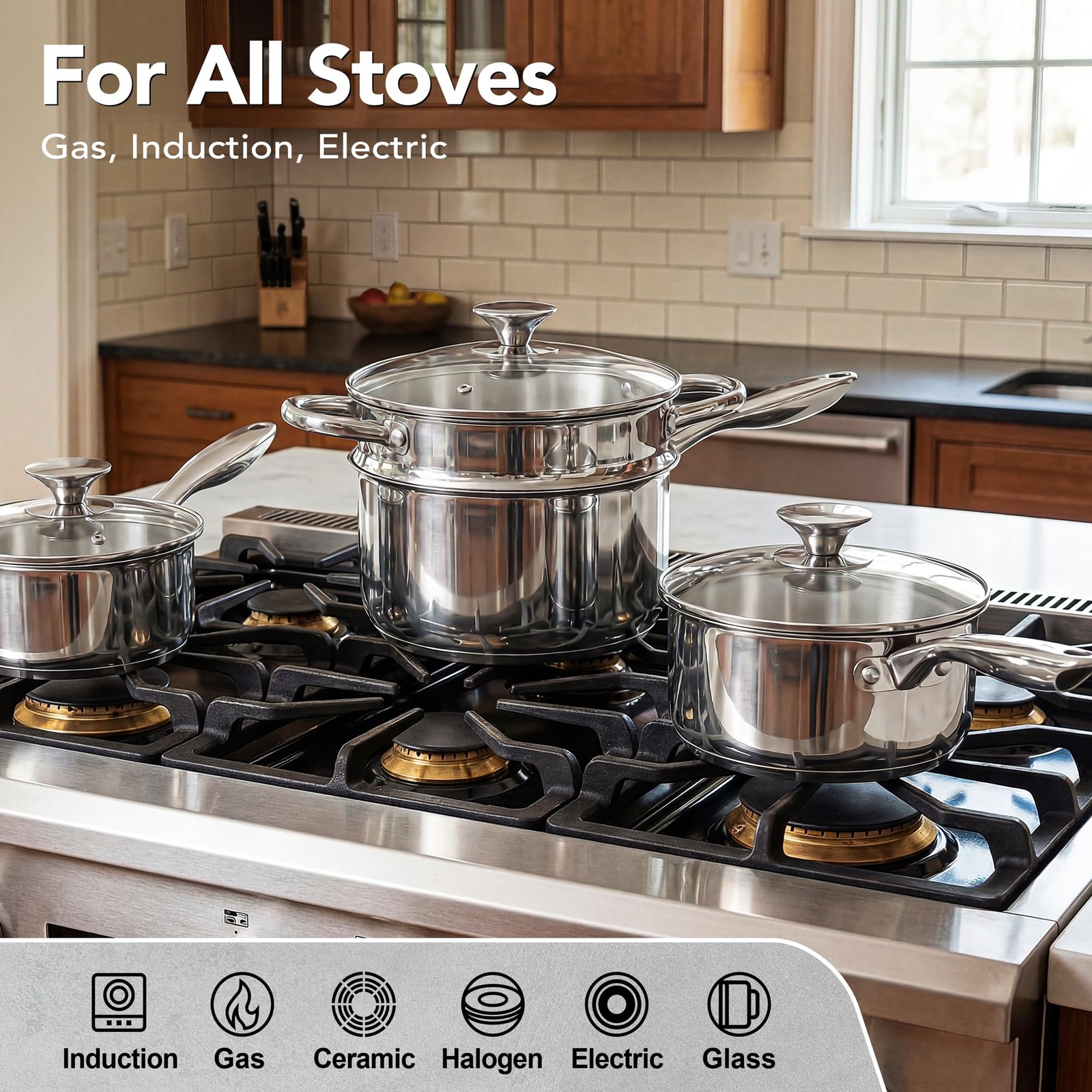 Stainless Steel Saucepan Set with Lids 1QT & 2QT & 3QT, Stainless Steel Sauce Po