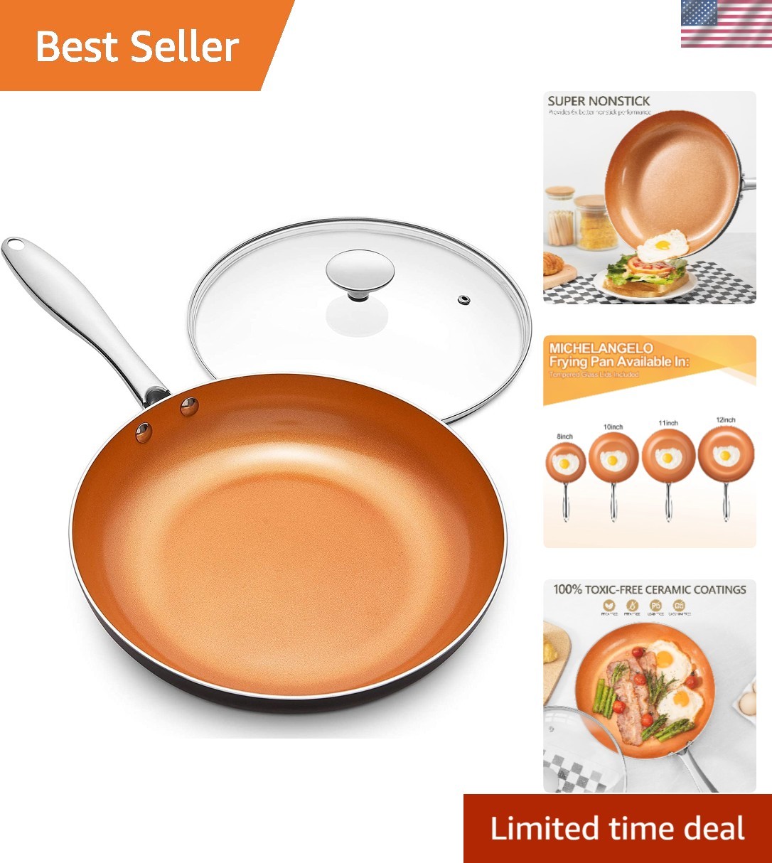 Elegant 8 Inch Nonstick Frying Pan with Lid – Ceramic & Titanium Coating