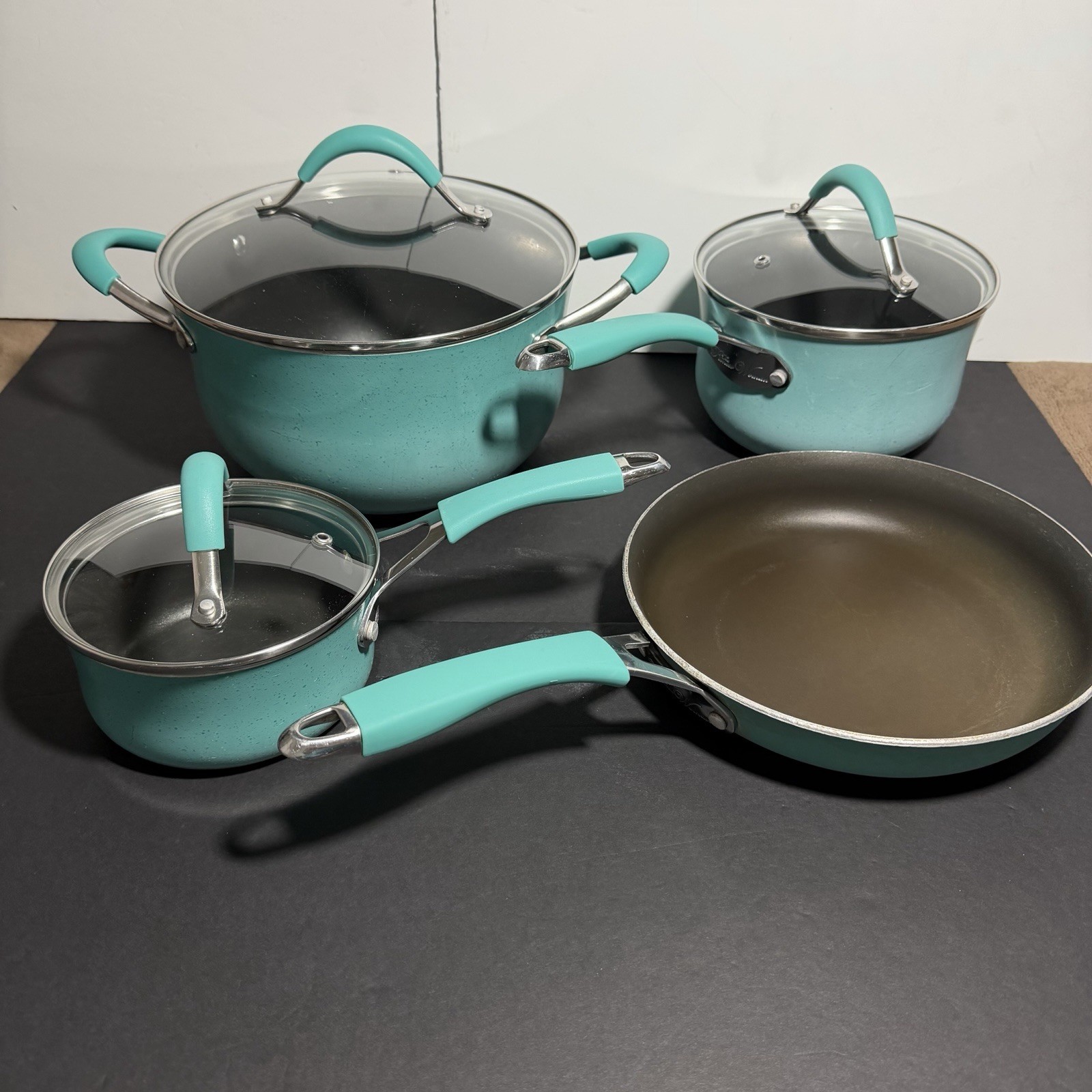 THE PIONEER WOMAN Teal Speckle Enamel Aluminum Non Stick Cookware Set 7 PC