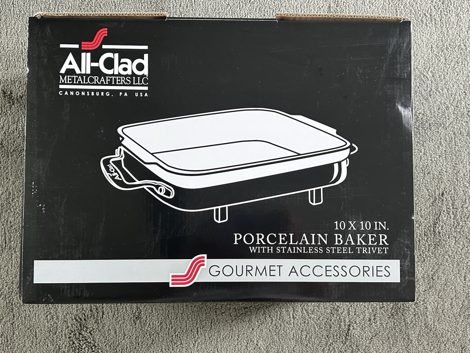 Al Clad Porcelain Square Baker 10″x 10″ x 2″ with Trivet New Open Box