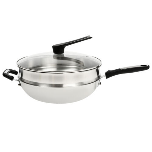 Large Honeycomb Wok Pan with Lid & Stainless Steel Steamer Cooking Pot Nonstick