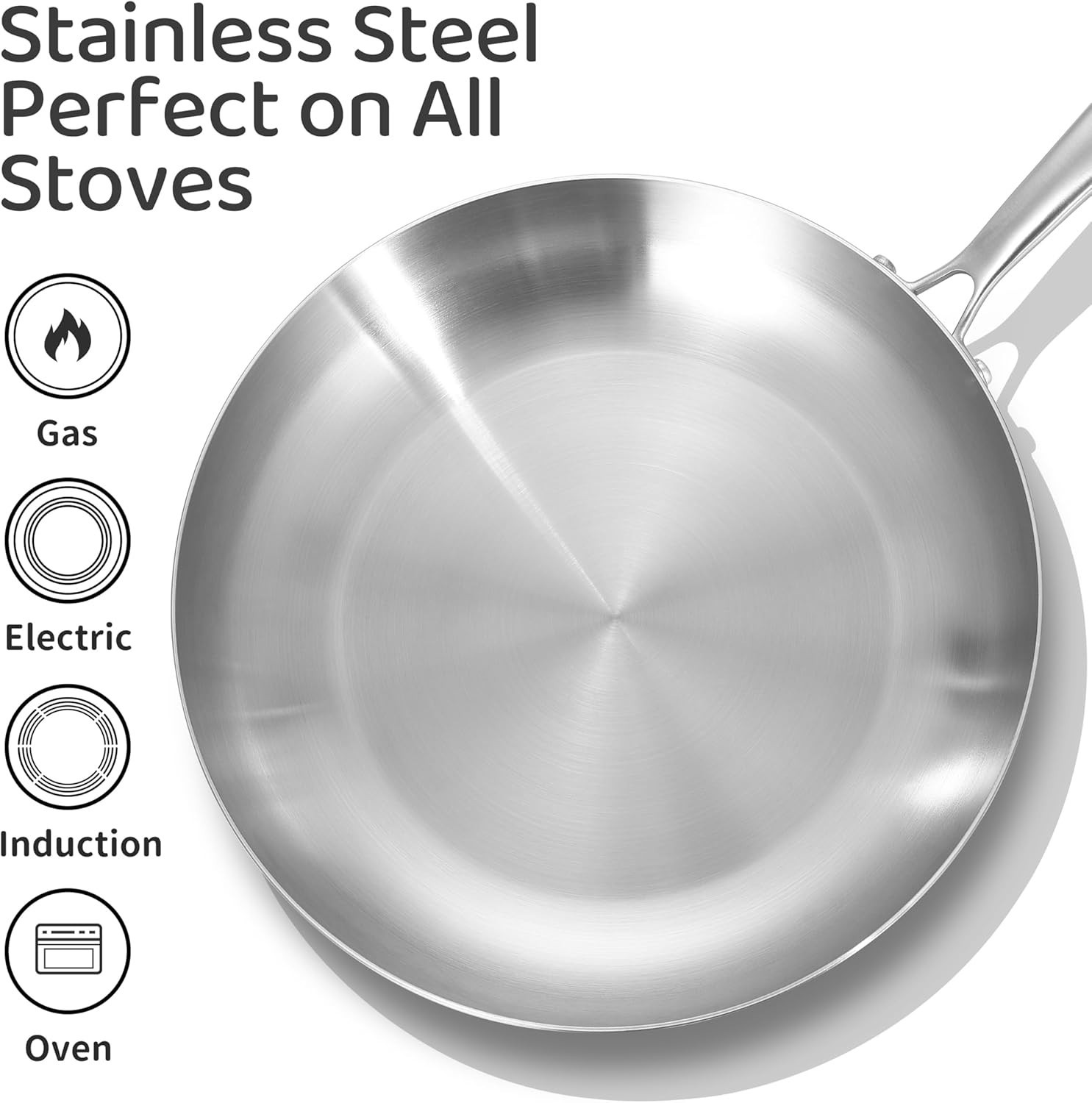 8.5-12 Inch Tri-ply Stainless Steel Frying Pan Set,Skillets,Chef’s Pan,Induct…