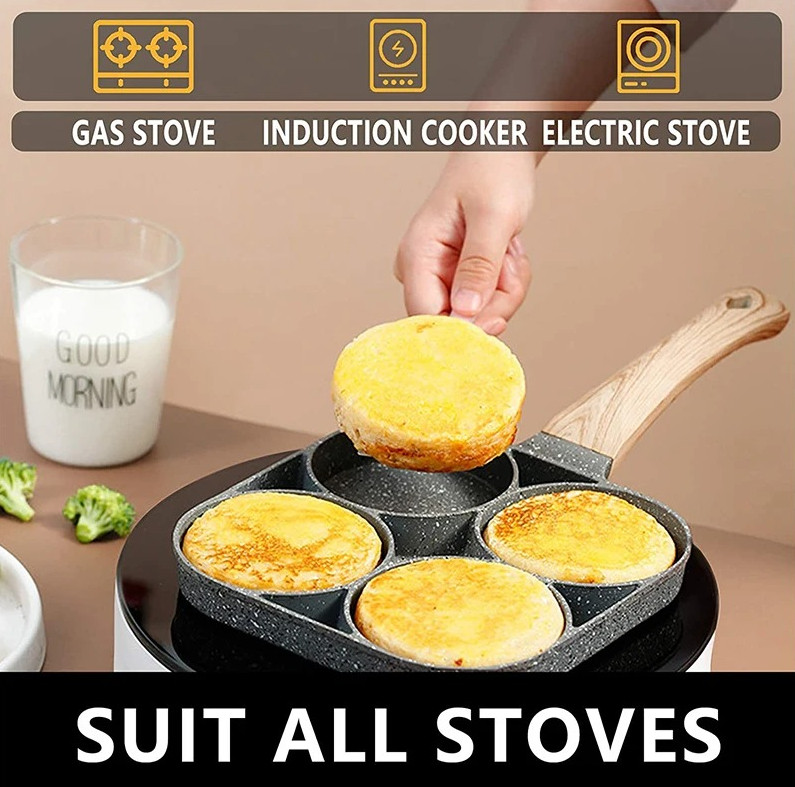 1pcs Nonstick 4-Cup Egg Frying Pan for Gas & Induction Cookers – NEW