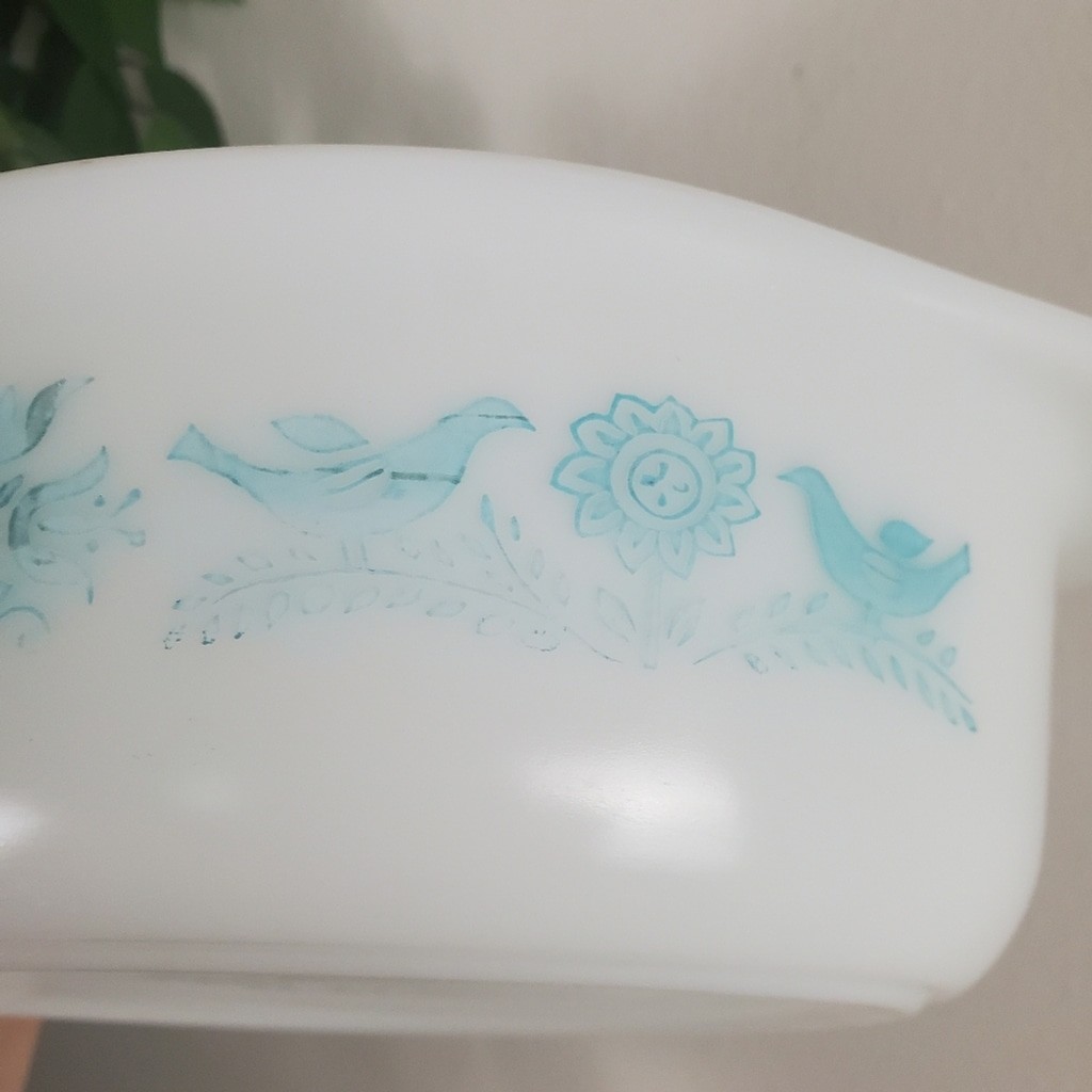 Pyrex Bluebird Oval Casserole 1.5qt Glass Lid – Turquoise & White 043