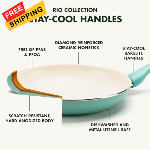 GreenPan Rio Healthy Ceramic Nonstick 8″ Frypan and Spatula Set, Turquoise