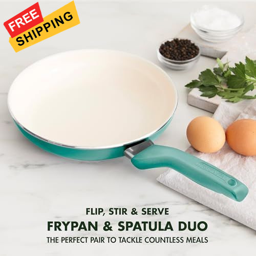 GreenPan Rio Healthy Ceramic Nonstick 8″ Frypan and Spatula Set, Turquoise