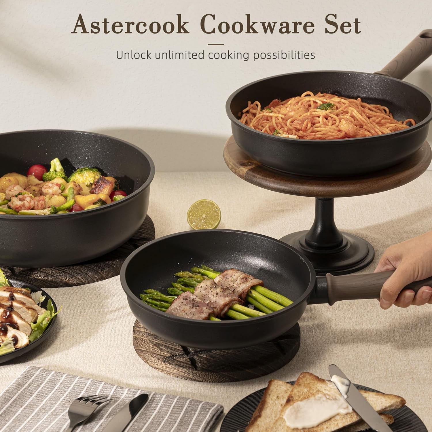 19 Pcs Pots and Pans Set Non Stick, Black Titanium Induction Kitchen Cookware…