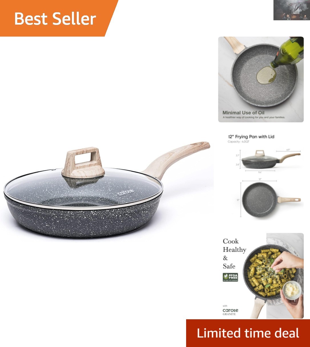 High-Performance 12″ Nonstick Fry Pan with Sturdy Lid – Safe Cooking Essential