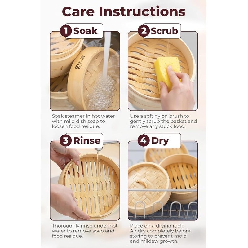 Bamboo Steamer Basket Set Organic Cooking Tool W/ Chopsticks & Liners New