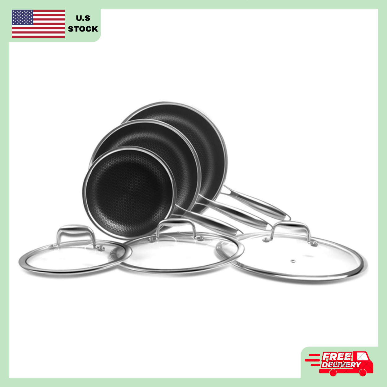 Nonstick Frying Pan Set, 8, 10 and 12-inch Frying Pans, 6-Piece Hybrid Non stick