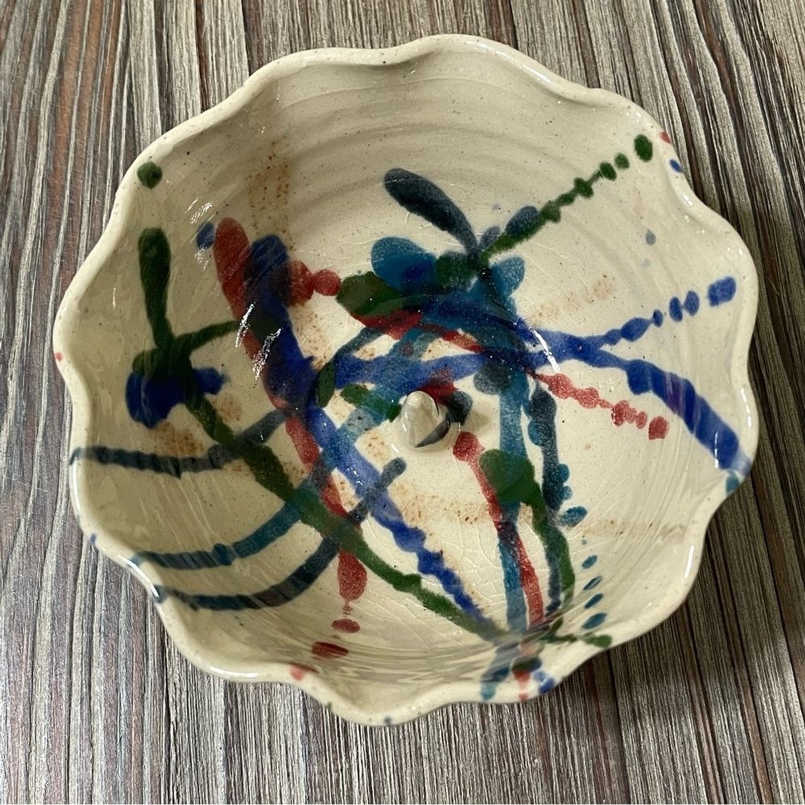 John Garrou Pottery Apple Baker Bowl Hand Crafted Ceramic Paint Splatter Recipe