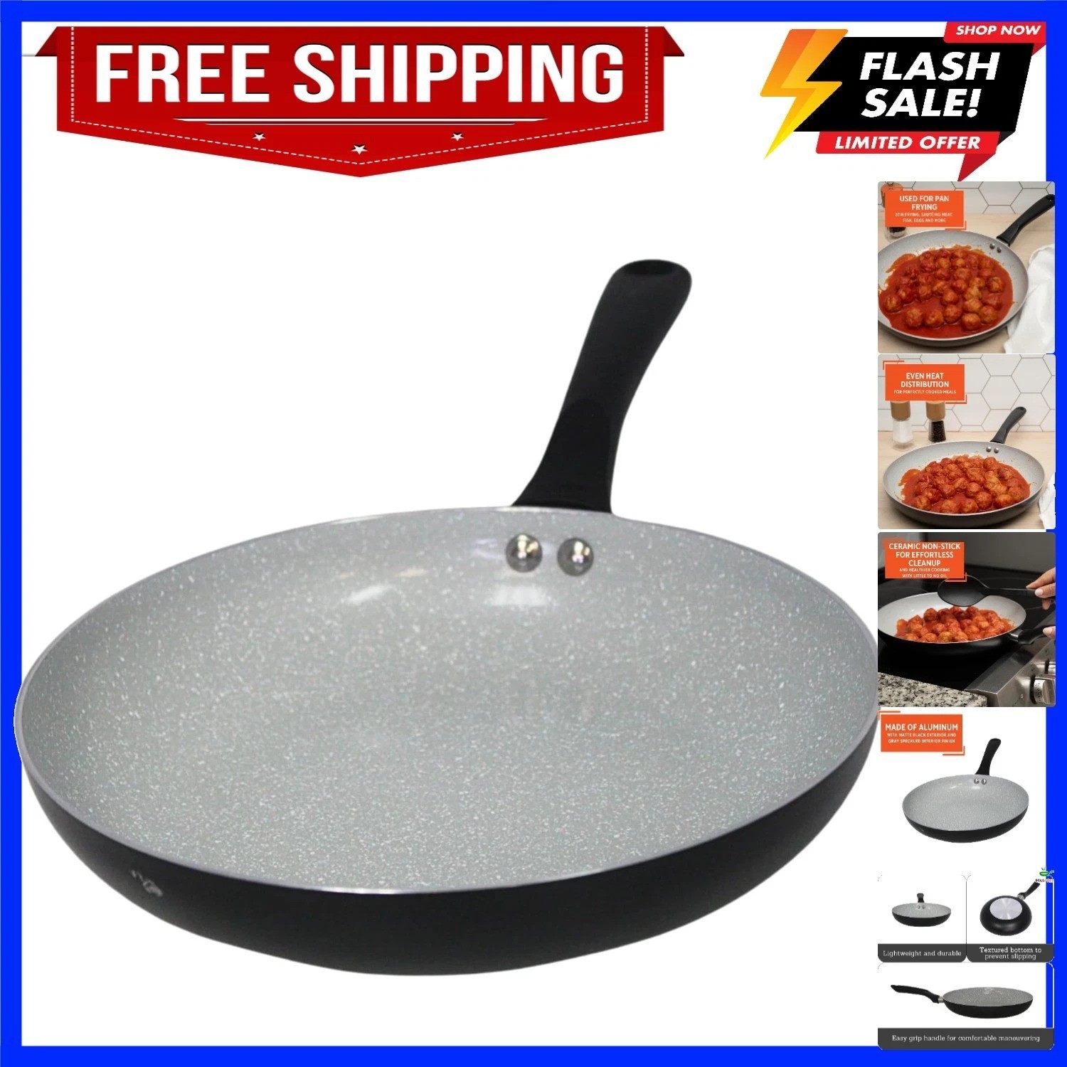 12″ Premier Ceramic Nonstick Fry Pan with Cool Touch Handle, Matte Black