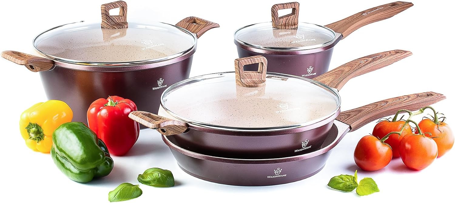 Waxonware 7pc Kitchen Pots and Pans Set Non stick German Coated, Kitchen
