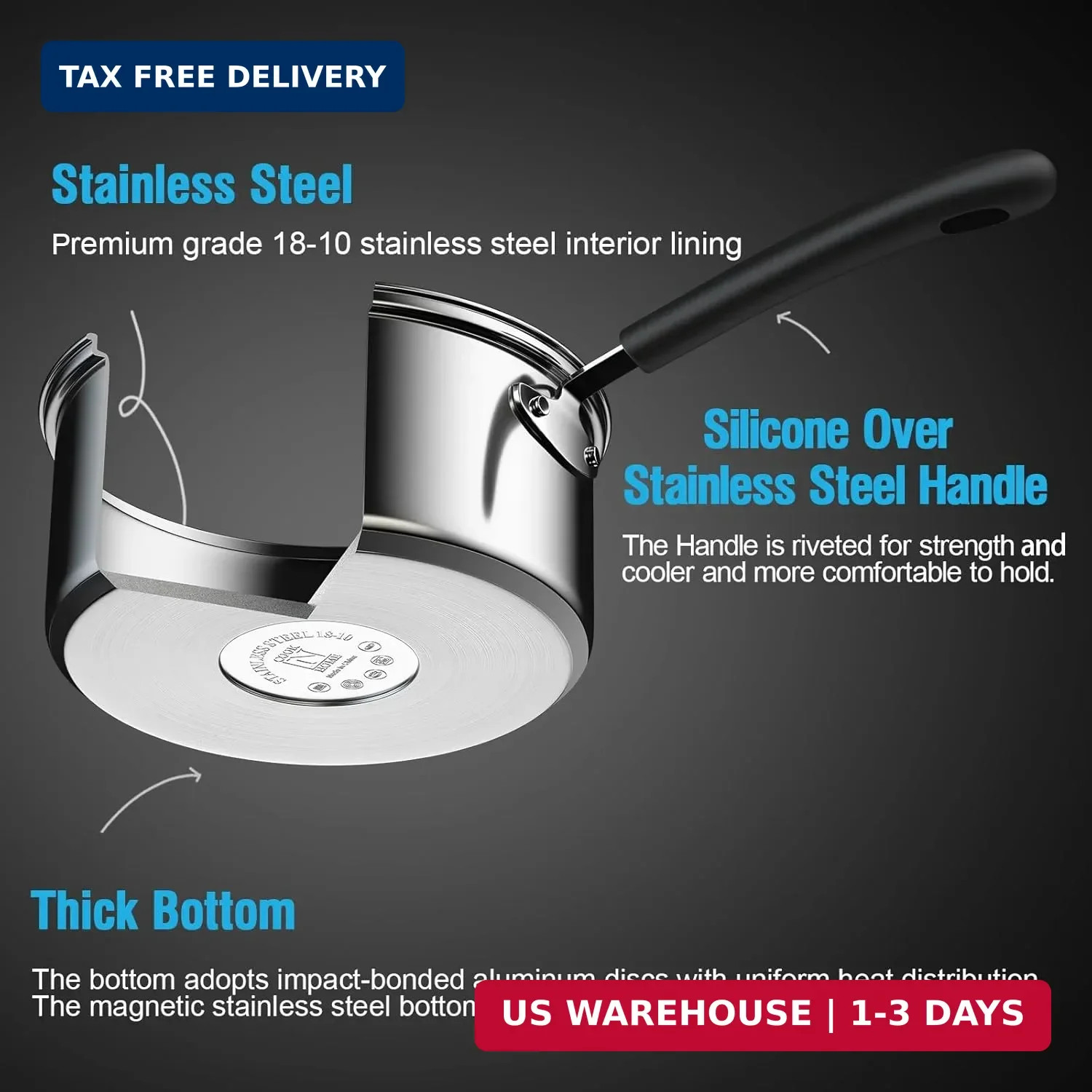 Cook N Home Professional 1 Quart and 2 Quart Stainless Steel Saucepan Set with L