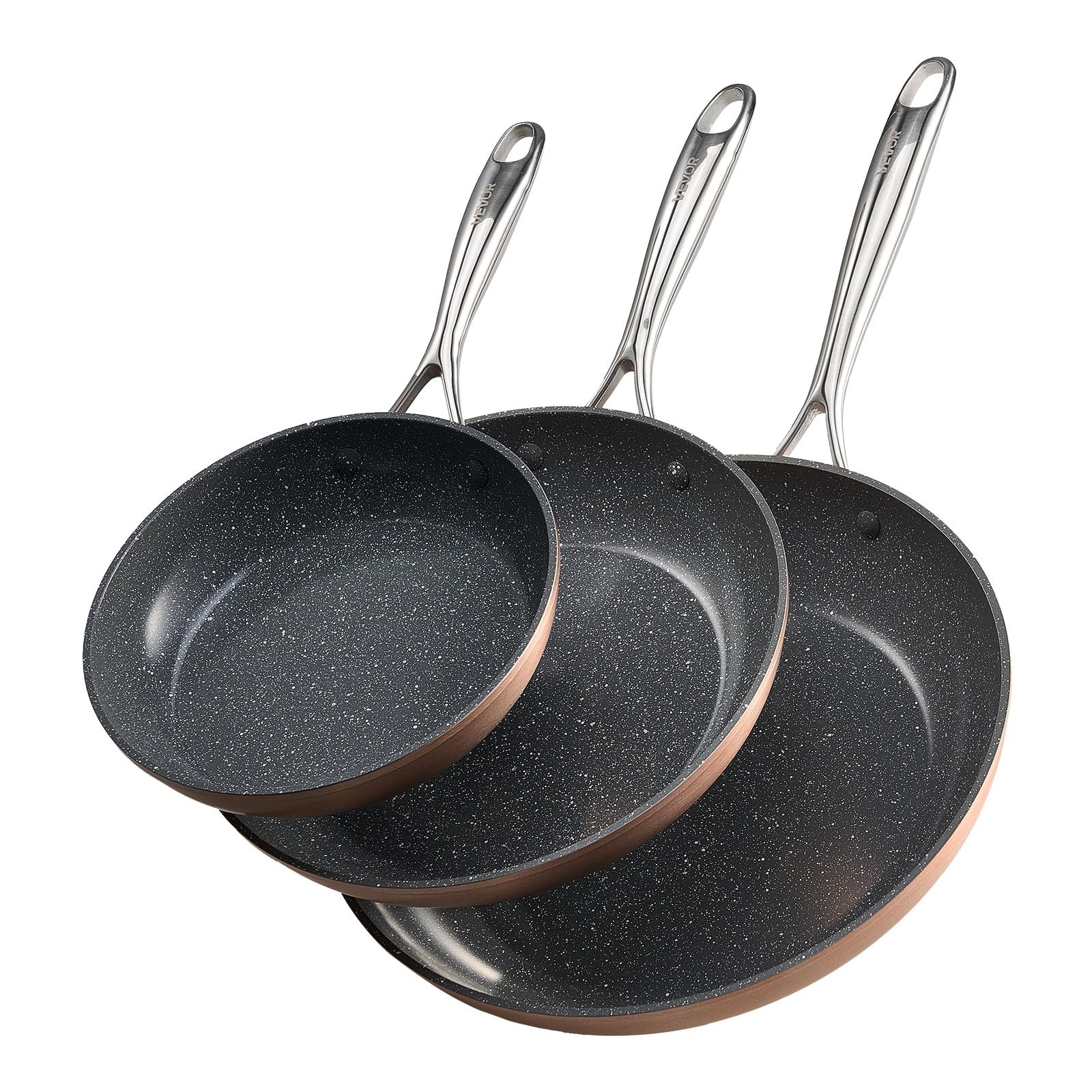 Vevor Frying Pan Skillet 3 Piece 8 10 12 In Nonsitck Ceramic Heavy-Duty