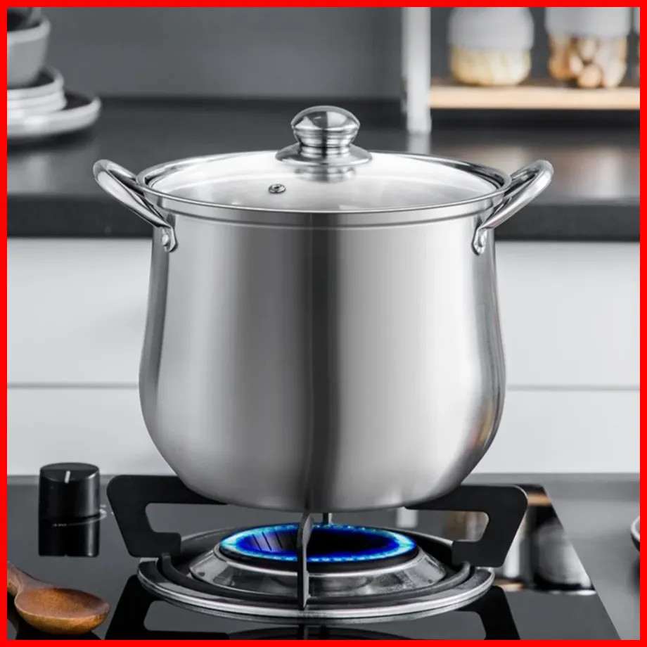 1pc Large Stainless Steel Stock Pot – Ideal for Soups, Stews, and More – Durable