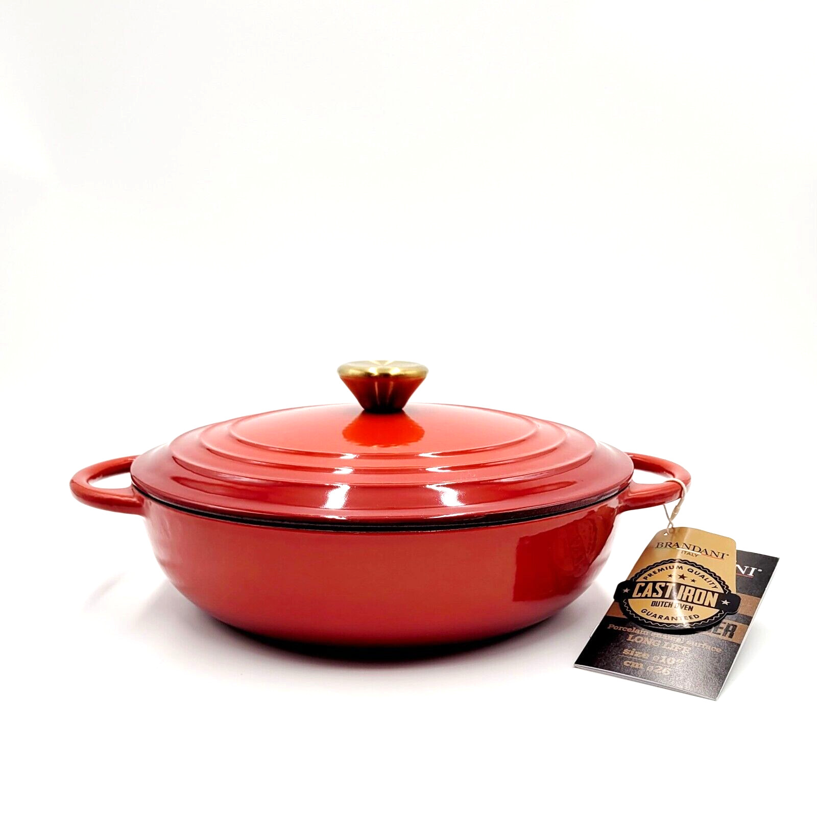 Brandani Light Weight Cast Iron Braiser 3qt Dutch Oven Pot Red NEW