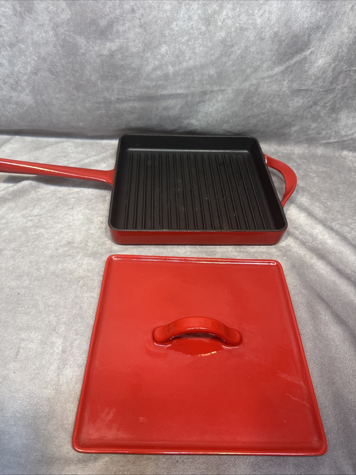 Giada De Laurentis GDL Panini Press Grille Pan Fry Cast Iron Red Enamel 10 Grill