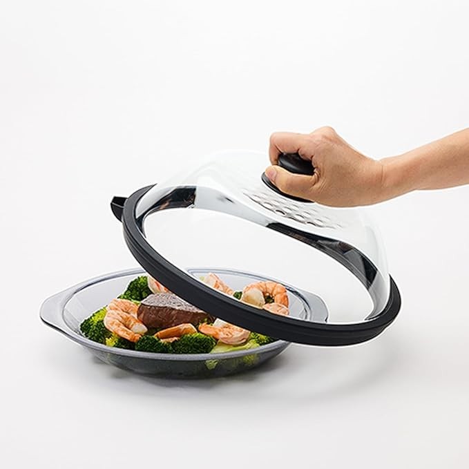 Lightweight Microwave Lid – Tempered Glass Splatter Cover with Steam Vent 9.5 in