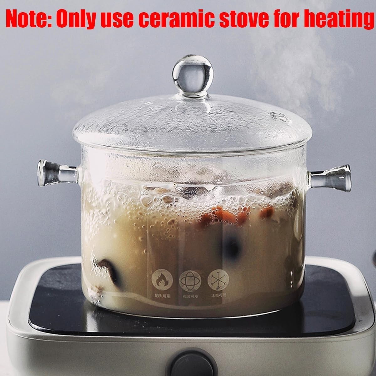 Glass Saucepan with Cover 1.9L/64OZ Heat-resistant Glass Cooking Pots Glass