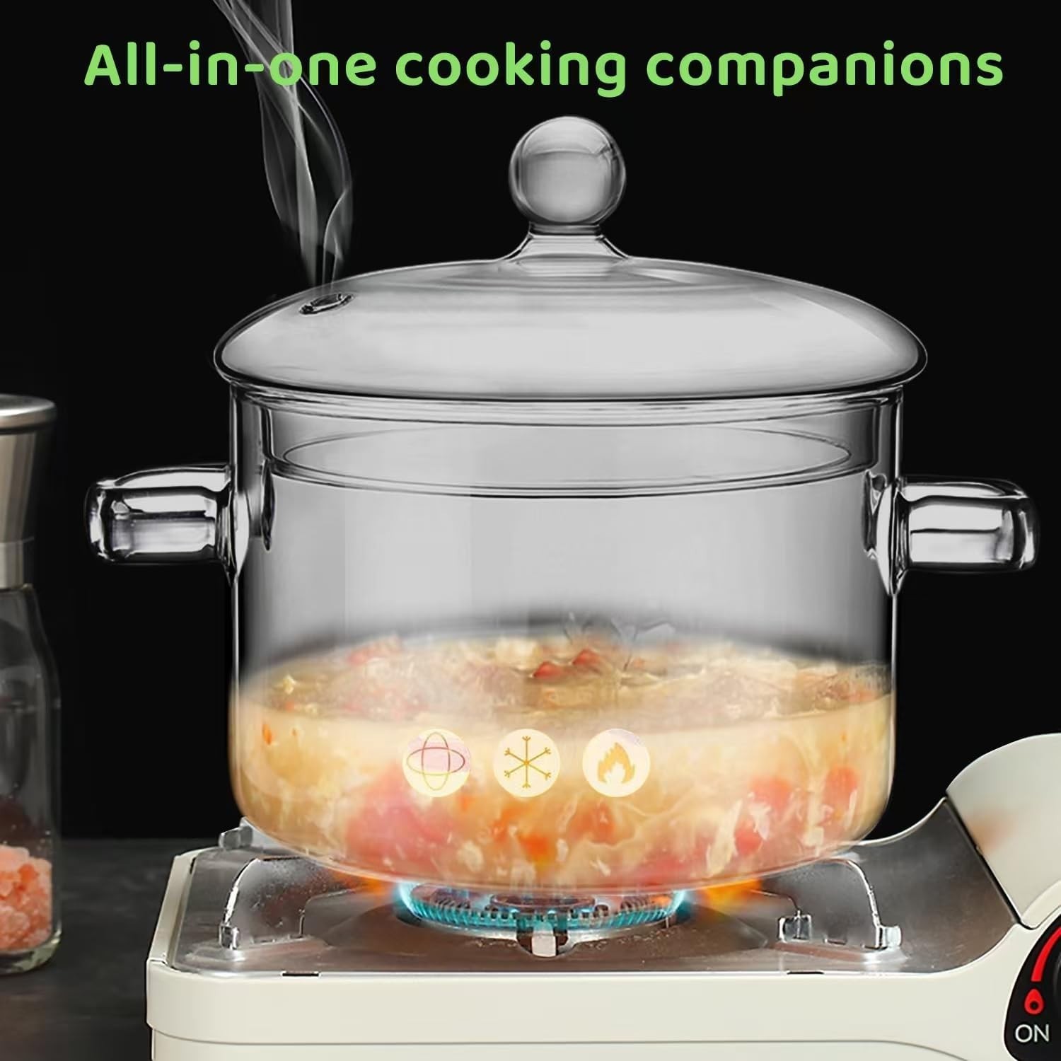Glass Pots for Cooking on Stove, 1.5L/50oz Glass Cooking Pot with Lid, Heat-R…