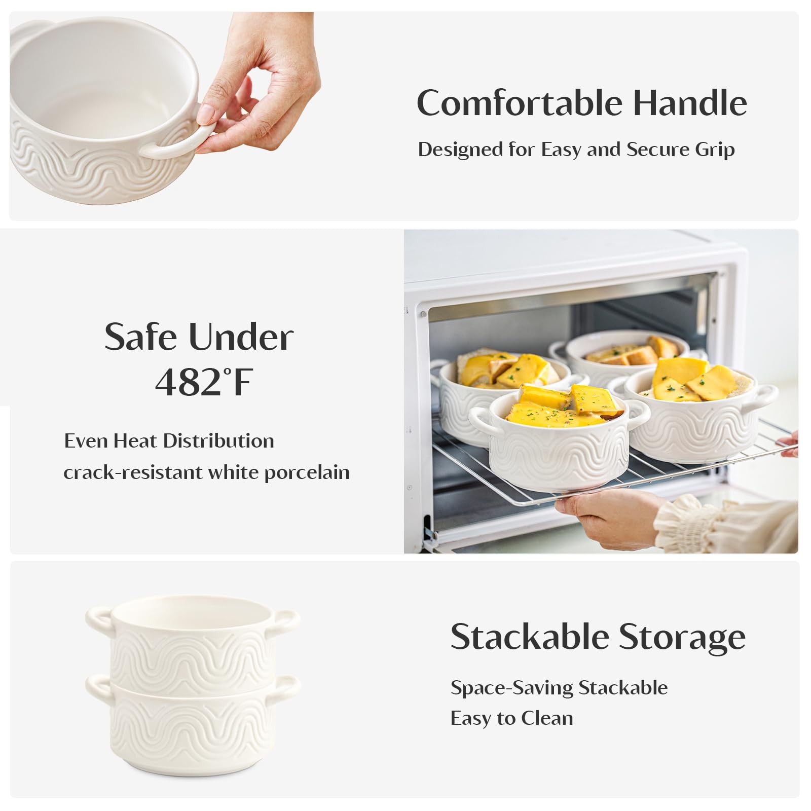 INSETLAN 20oz French Onion Soup Bowls with Handles, Set of 4 Ceramic Soup Cro…