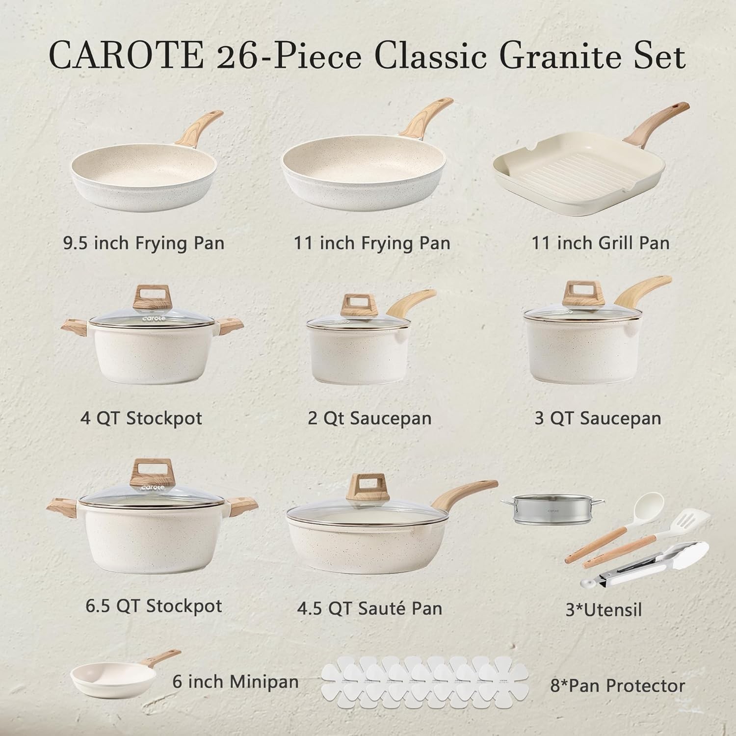 Lightweight 26-Piece Cookware Set with Nonstick Performance & Elegant Design