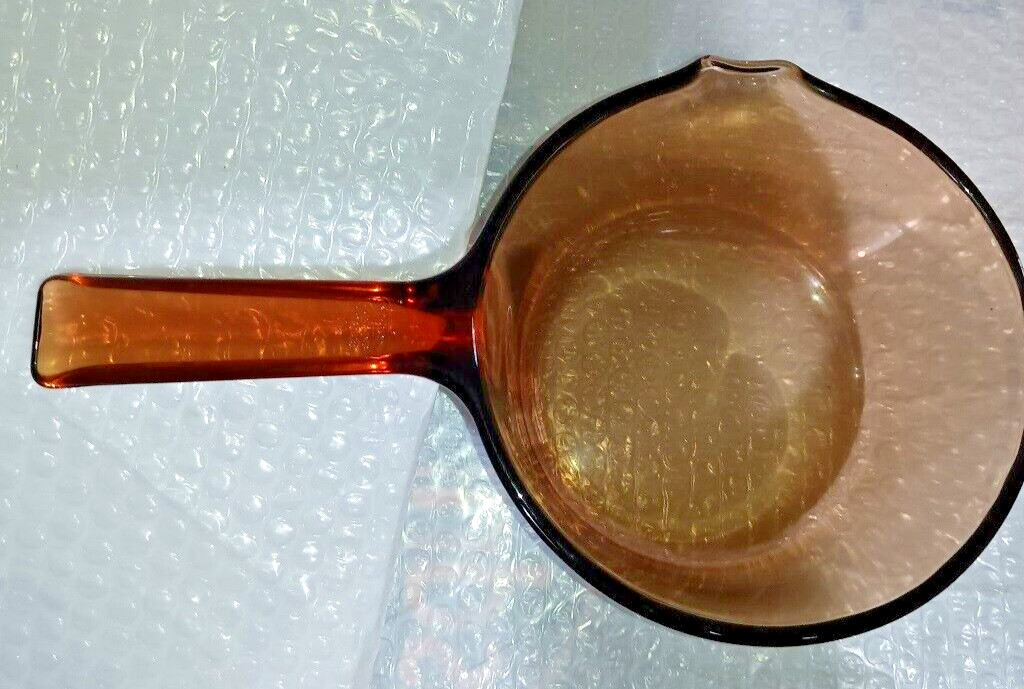 CORNING VISION Amber Glass 1 L Saucepan w Pour Spout & PYREX Lid, Made in FRANCE