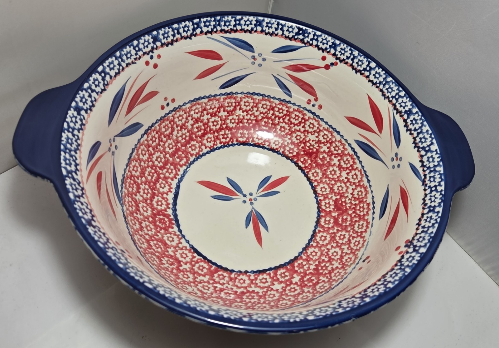Temptations Tara Old World Red White Blue 4QT MIXING BOWL Firework Fetti 10¾”x4½