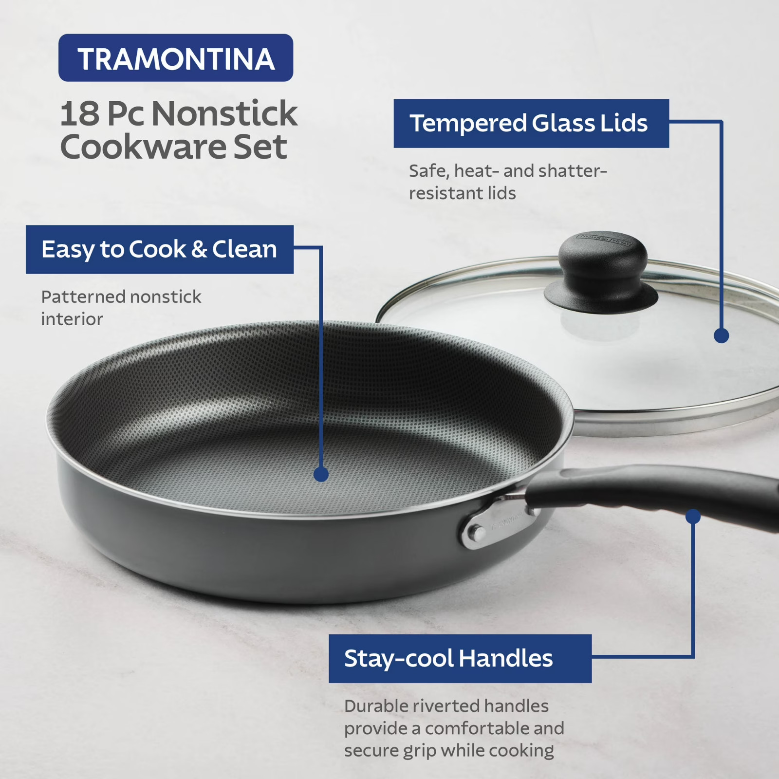 Tramontina Primaware 18 Piece Non-stick Cookware Set, Steel Gray,Free ship