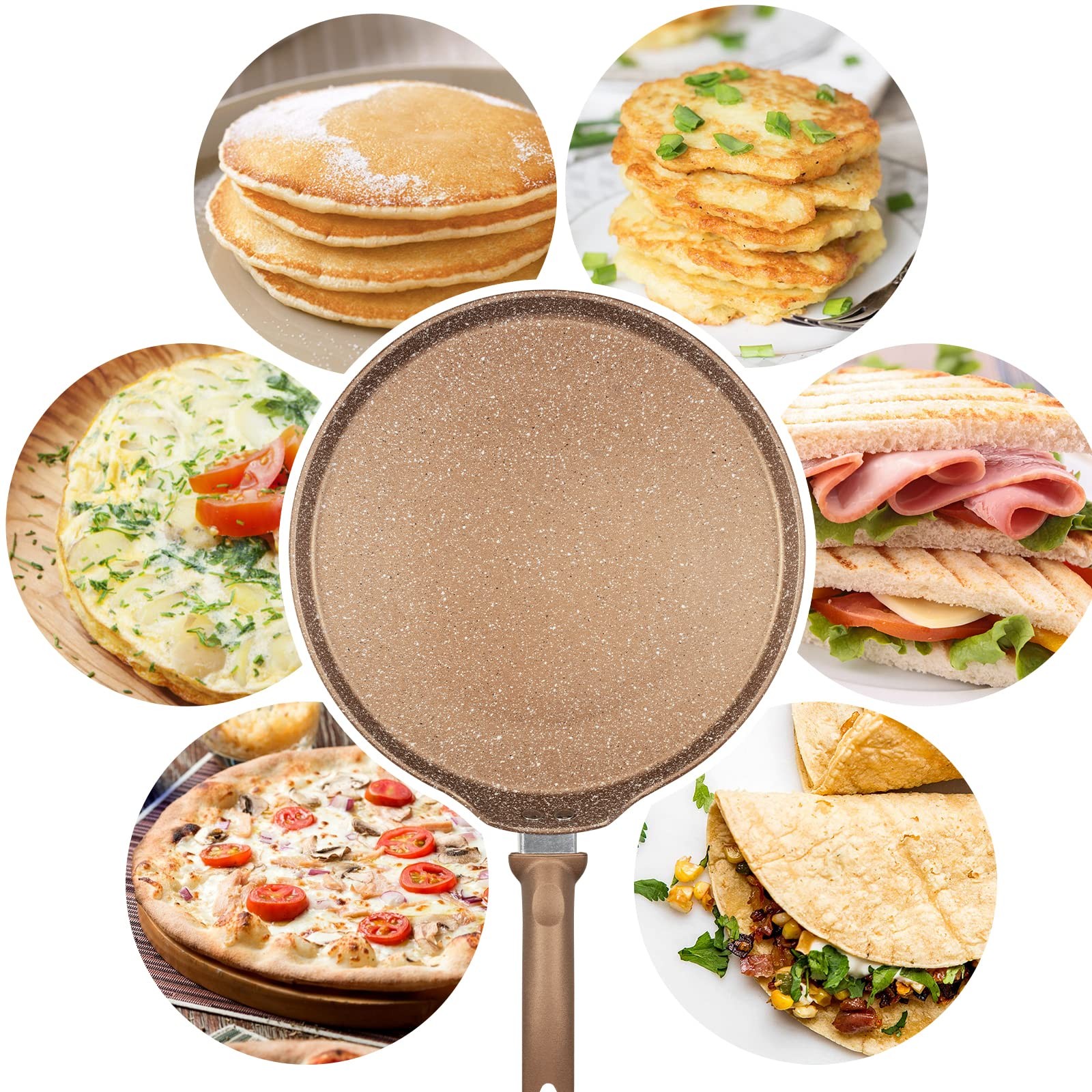 10 Inch Nonstick Crepe Pan Granite Coating Flat Skillet Dosa Tawa Griddle