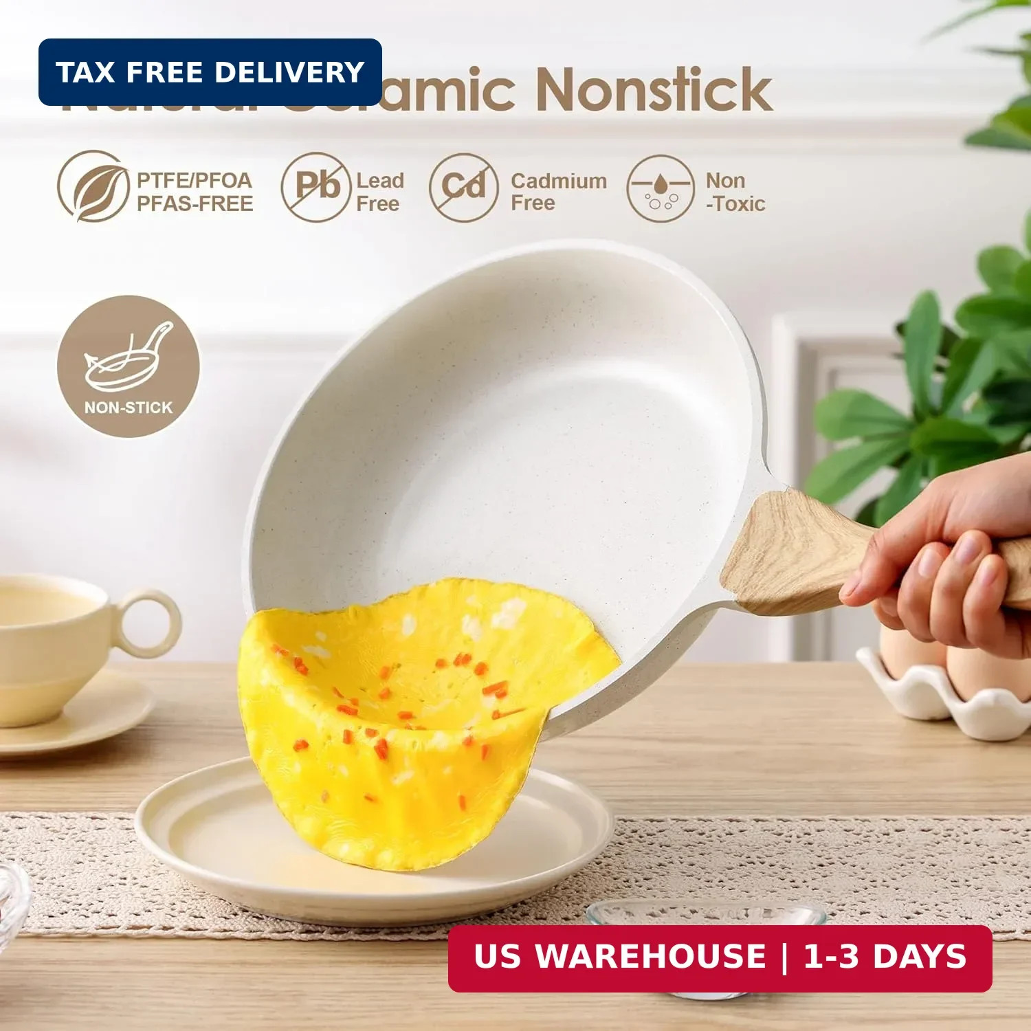 SENSARTE Nonstick Ceramic Cookware Set 16-Piece, Healthy Pots and Pans Set, Non-