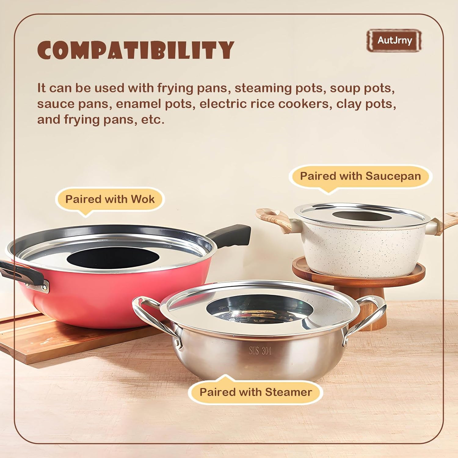 Stainless Steel Steamer Ring | 13 Inch, Fits 7 to 12 Inch Bamboo Steamer | Steam