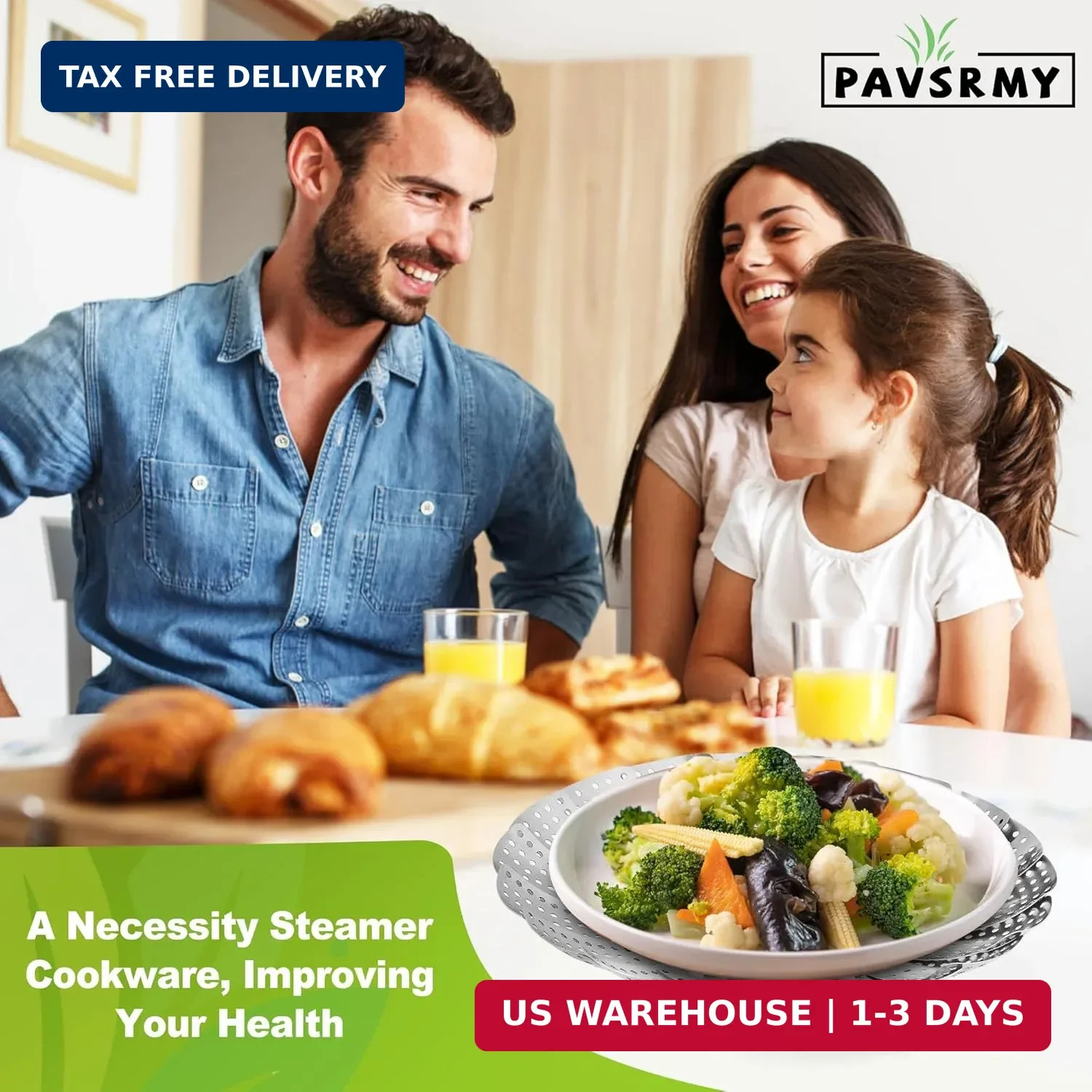 Pavsrmy Steamer Basket, 3rd Generation Stainless Steel Vegetable Steamer with Ex