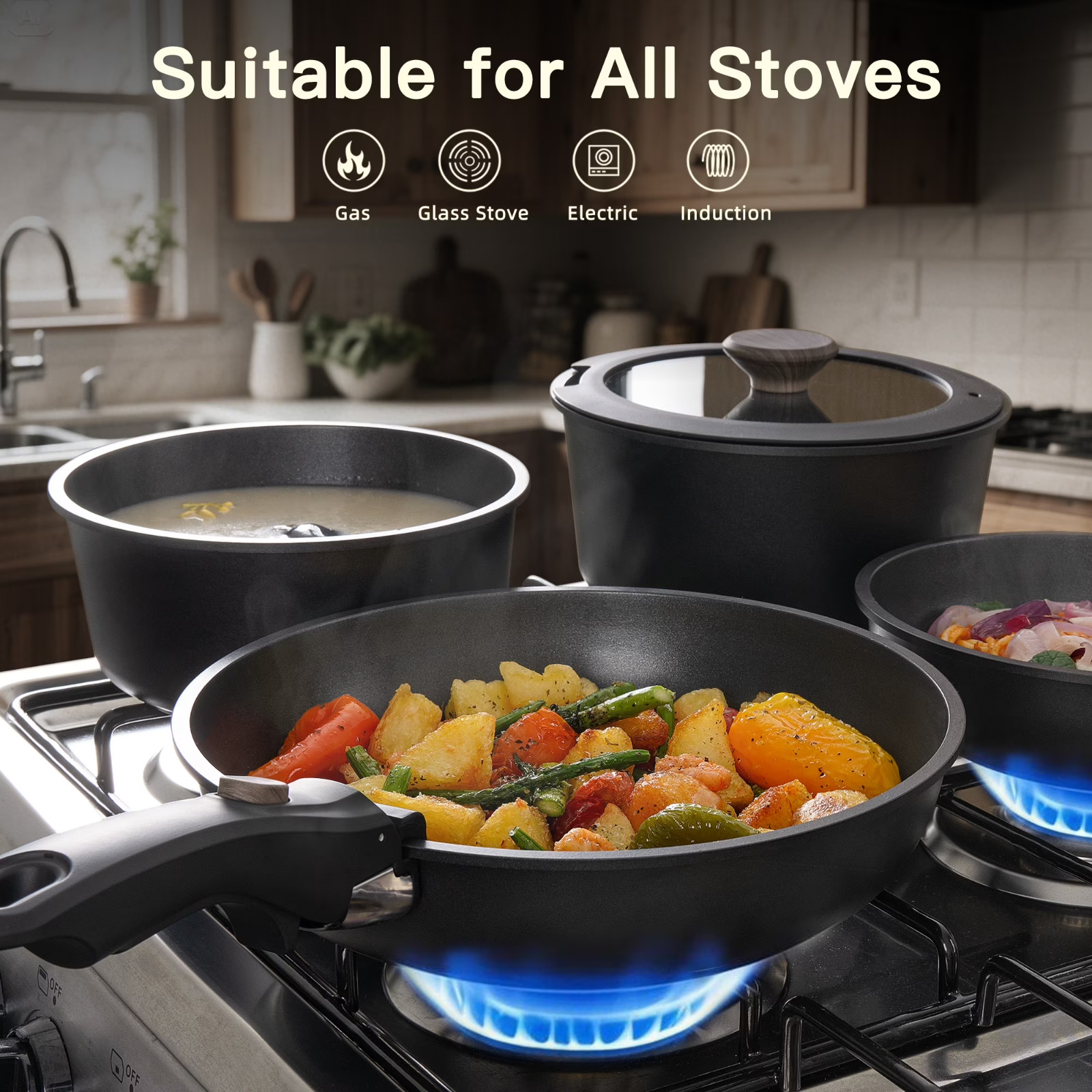 Astercook 20-Piece Nonstick Cookware Set Detachable Handles Induction Stack