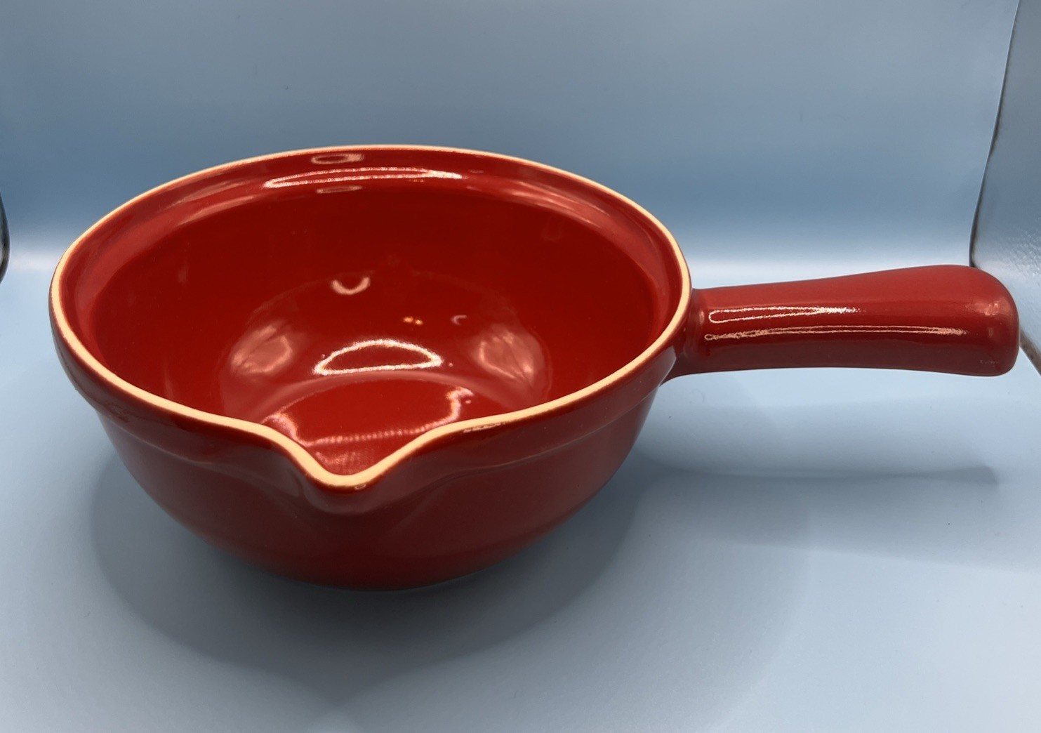 Emile Henry France 7″ Red Flame Ceramic BBQ Sauce Fondue Pouring Pot #2902