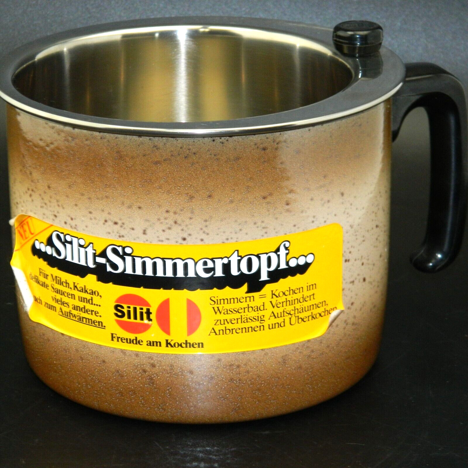 Water Bath Cooker Simmer Pot 1.5 Liters Stainless and Enamel. Vintage Brookstone