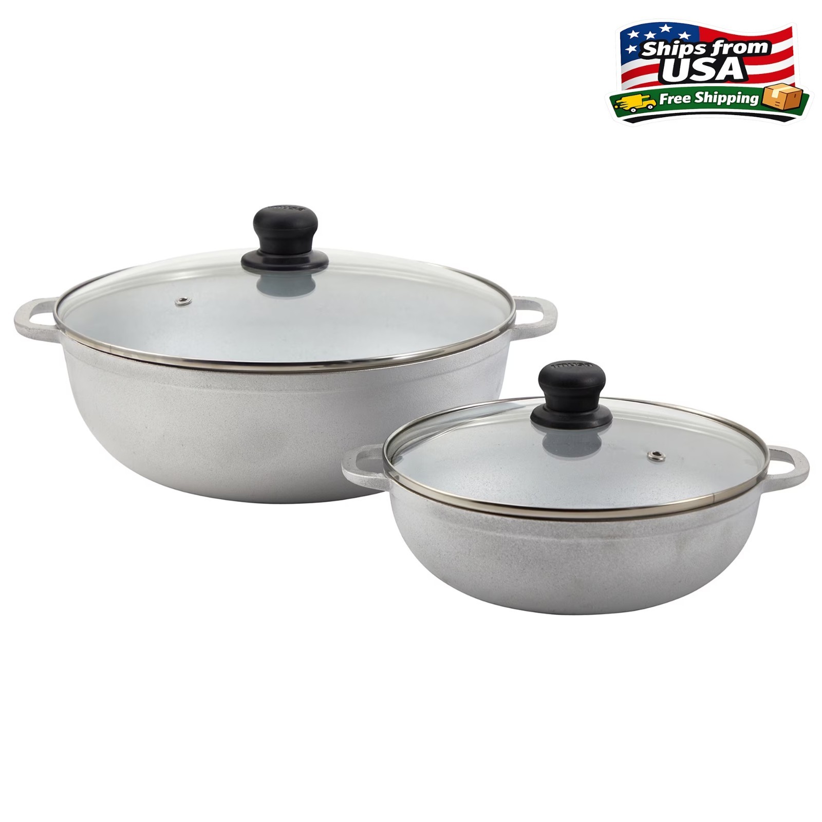 IMUSA 2.5/7.0qt Cast Aluminum Caldero 2pc Set with Glass lid – 22/30cm