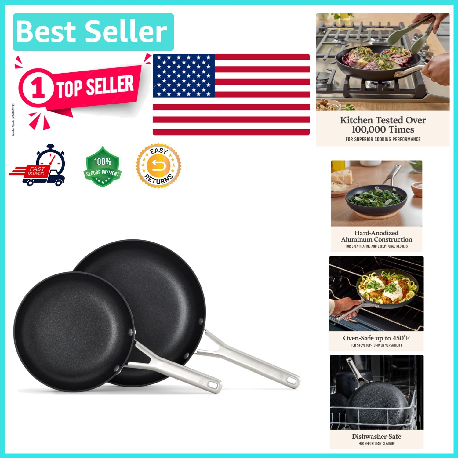 Elevate Cooking with Nonstick 8″ & 10″ Frying Pan Set – Hard-Anodized Excellence
