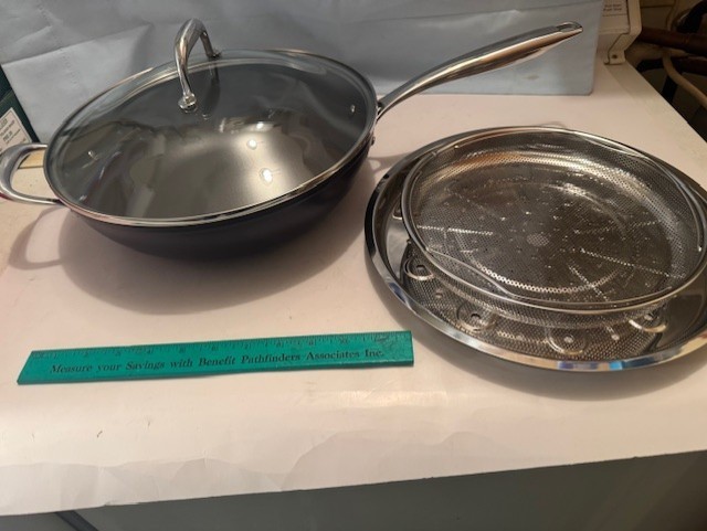JUMBO 5 QT SAUTEING/ FRYING / STEAMER 12″ COVD PAN W/ STAINLESS STEEL INSERTS