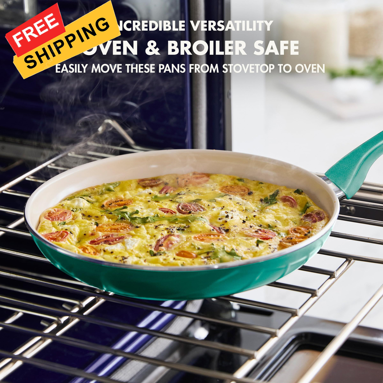 GreenPan Rio Healthy Ceramic Nonstick 8″ Frypan and Spatula Set, Turquoise