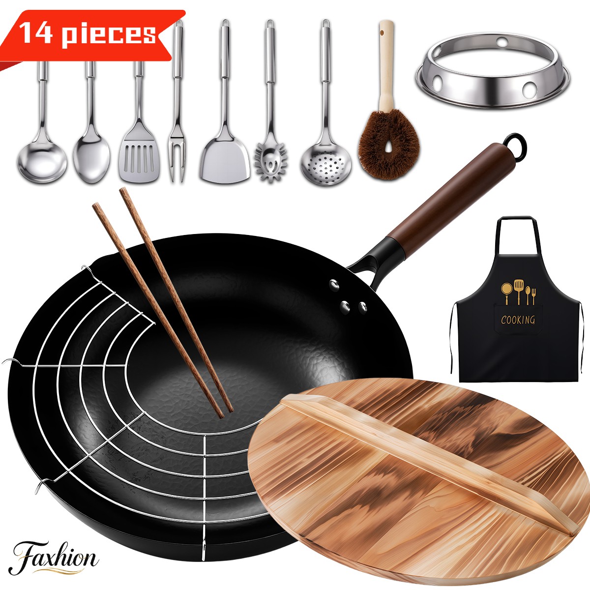 14pcs FASHION Cast Iron Cookware Frying Pan Set, 12.6 Inches