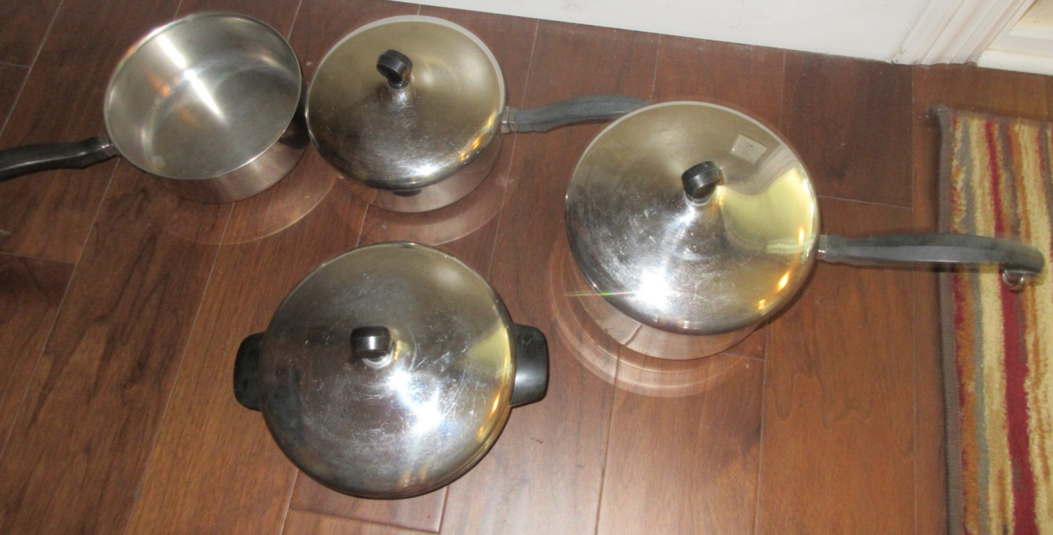 Vintage Farberware Aluminum Clad Stainless Saucepan Lot W Lids Dbl Boiler