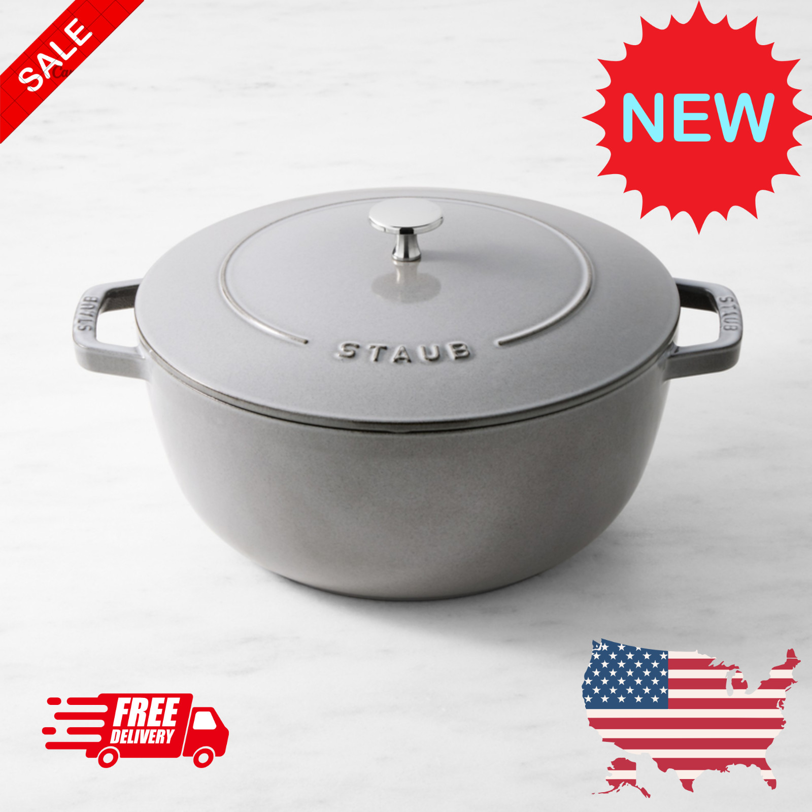 Staub 5 Qt Dutch French Oven Graphite Grey Enameled Cast Iron Free Shipping