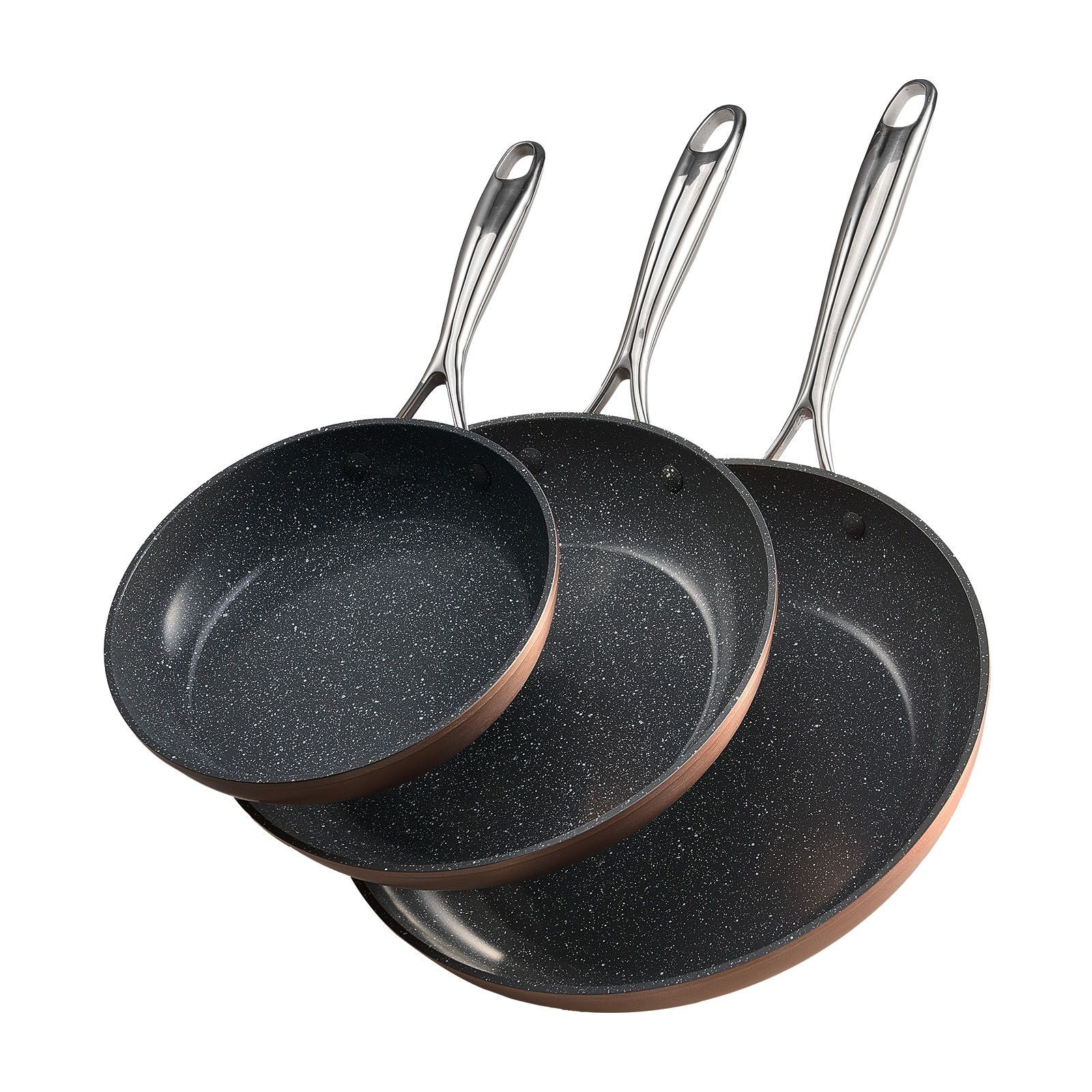 Frying Pan Skillet, Aluminum Egg Fry Pans, 3 Piece (8, 10, 12 in)