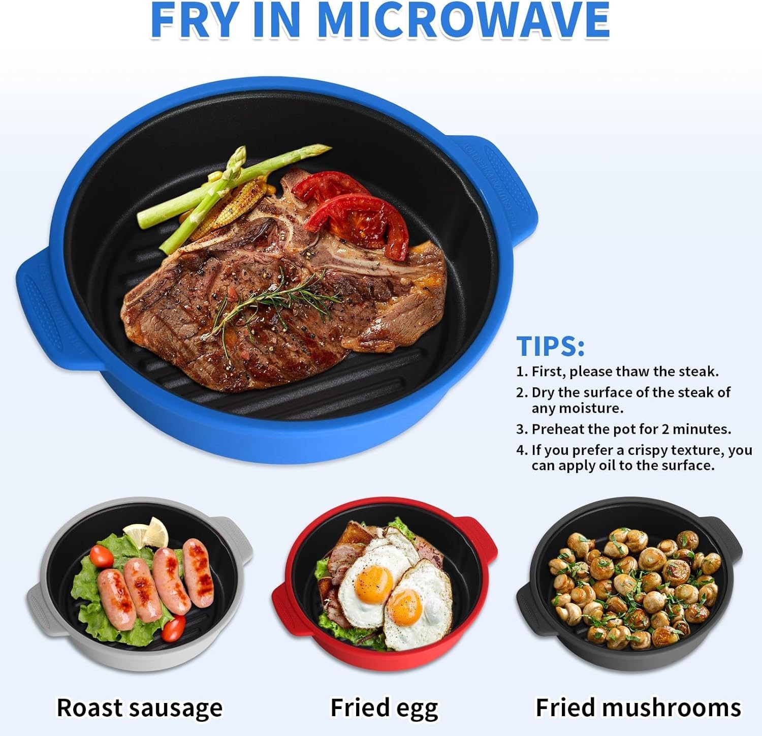 Microwave Grill Pan, Fry Griddle Crisper Pan with Lid for Grilling Browning a…