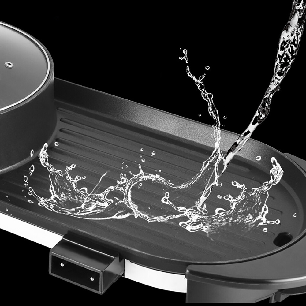 2 In 1 Hot Pot Barbecue Grill Portable Electric Non-stick Teppanyaki Pan Soup